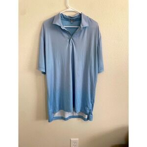 Peter Millar Men Large Summer Comfort Polo Blue Geometric Print Performance Golf